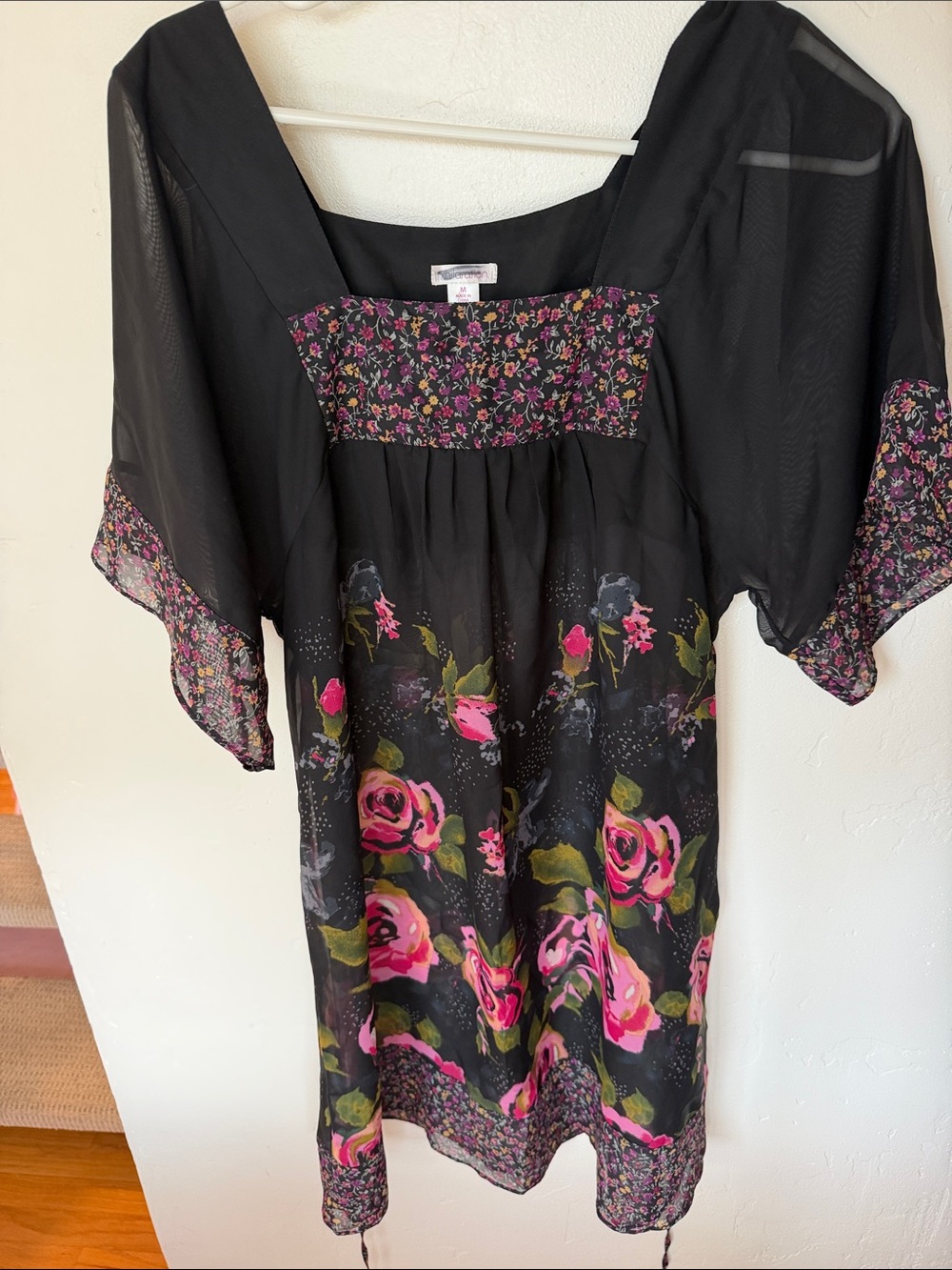 Xhilaration Black Mini Dress with Pink Rose Print